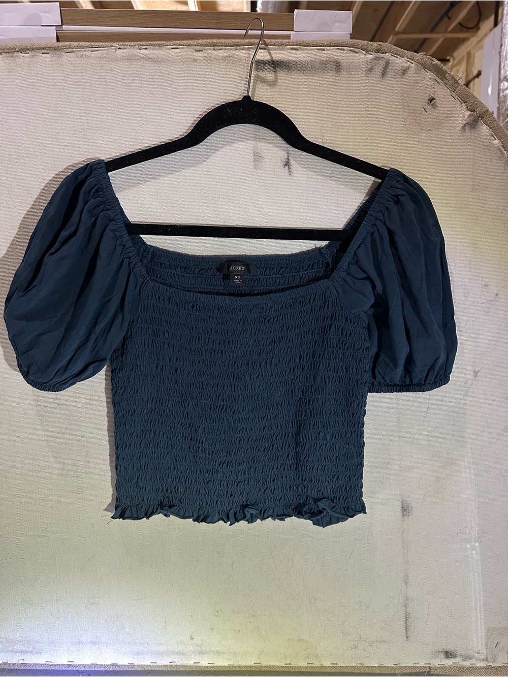 Jcrew Smocked Puff-Sleeve Crop Top navy
